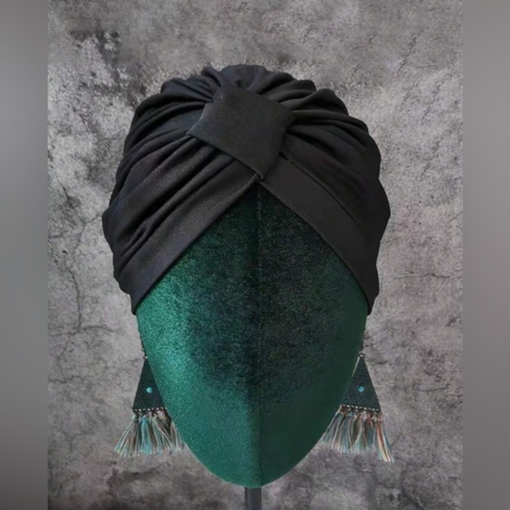 💋 NWT 2pcs Silk Scarf And Knotted Turban Wrap polka dot boho - Picture 5 of 6